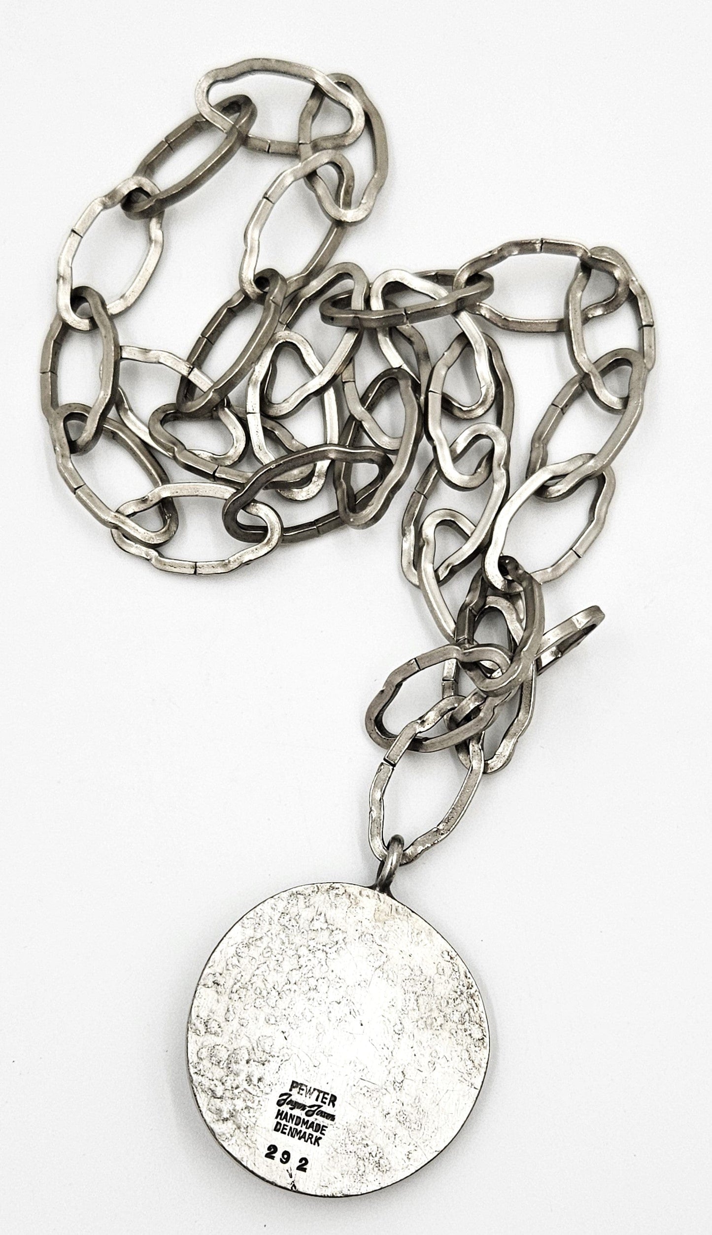 Jorgen Jensen Jewelry Jorgen Jensen Pewter Glass XL Modernist Viking Necklace #292 Circa 1960s