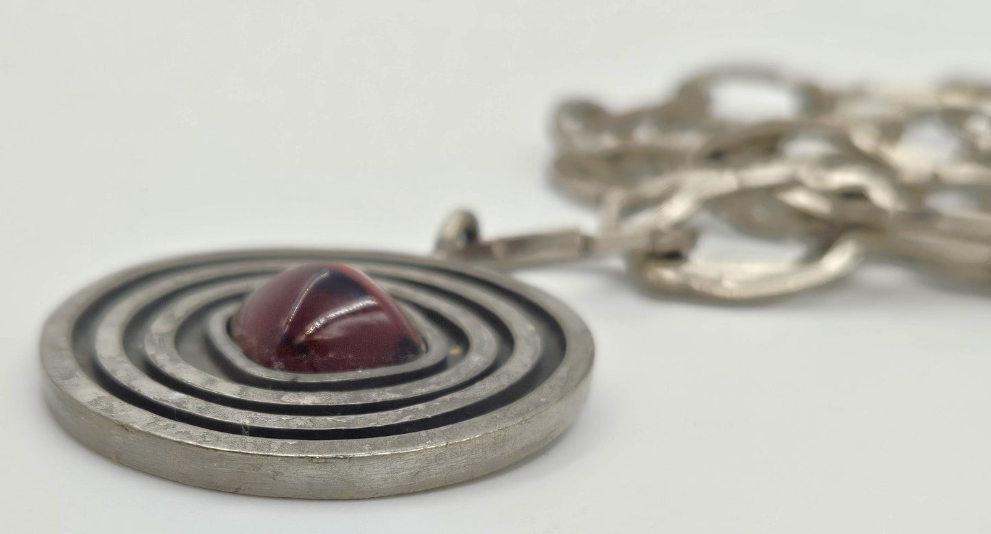 Jorgen Jensen Jewelry Jorgen Jensen Pewter Glass XL Modernist Viking Necklace #292 Circa 1960s