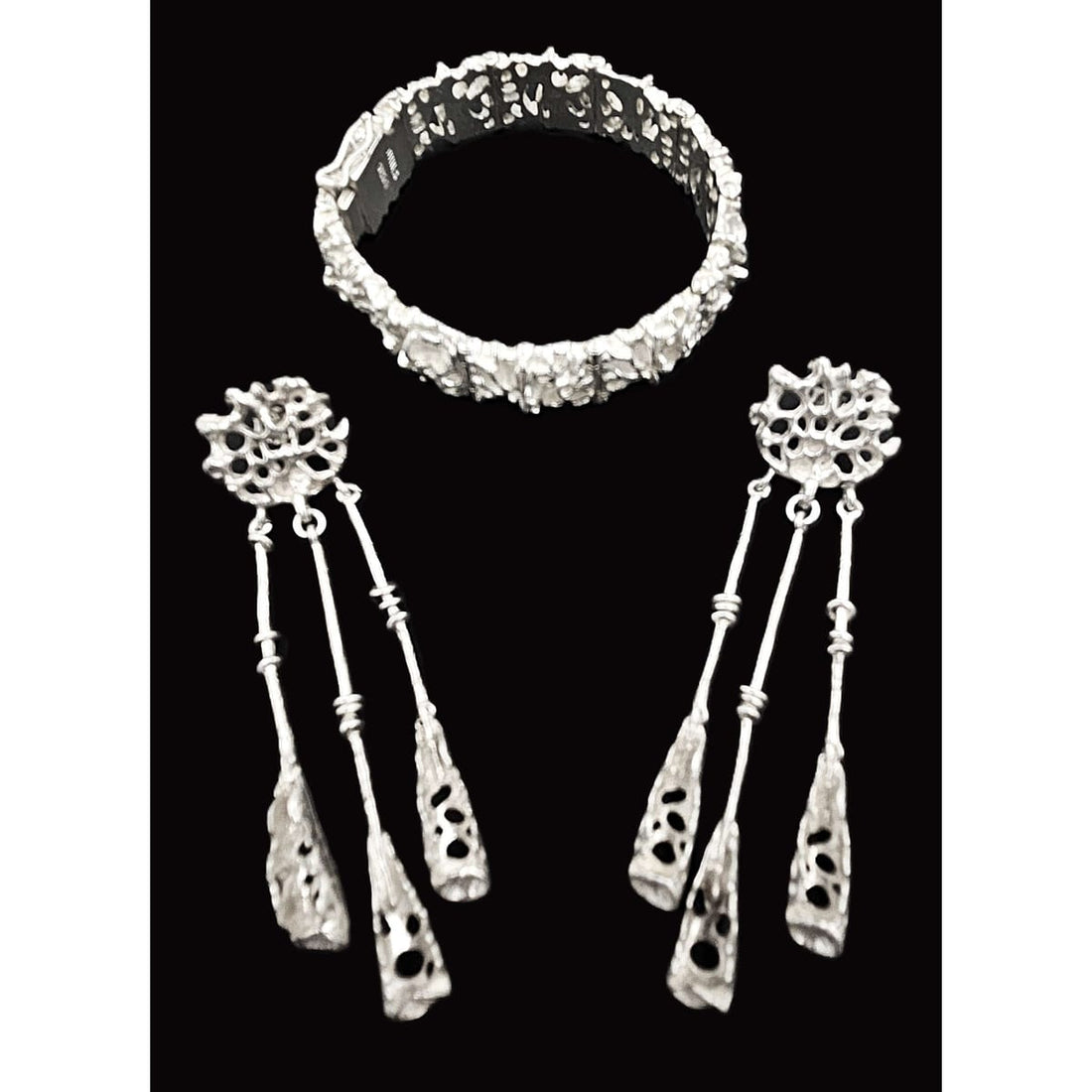 Juhls Jewelry Rare Juhls Kautokeino Norway Sterling Brutalist Tundra Bracelet Earrings 1960s