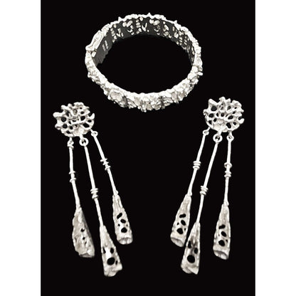 Juhls Jewelry Rare Juhls Kautokeino Norway Sterling Brutalist Tundra Bracelet Earrings 1960s