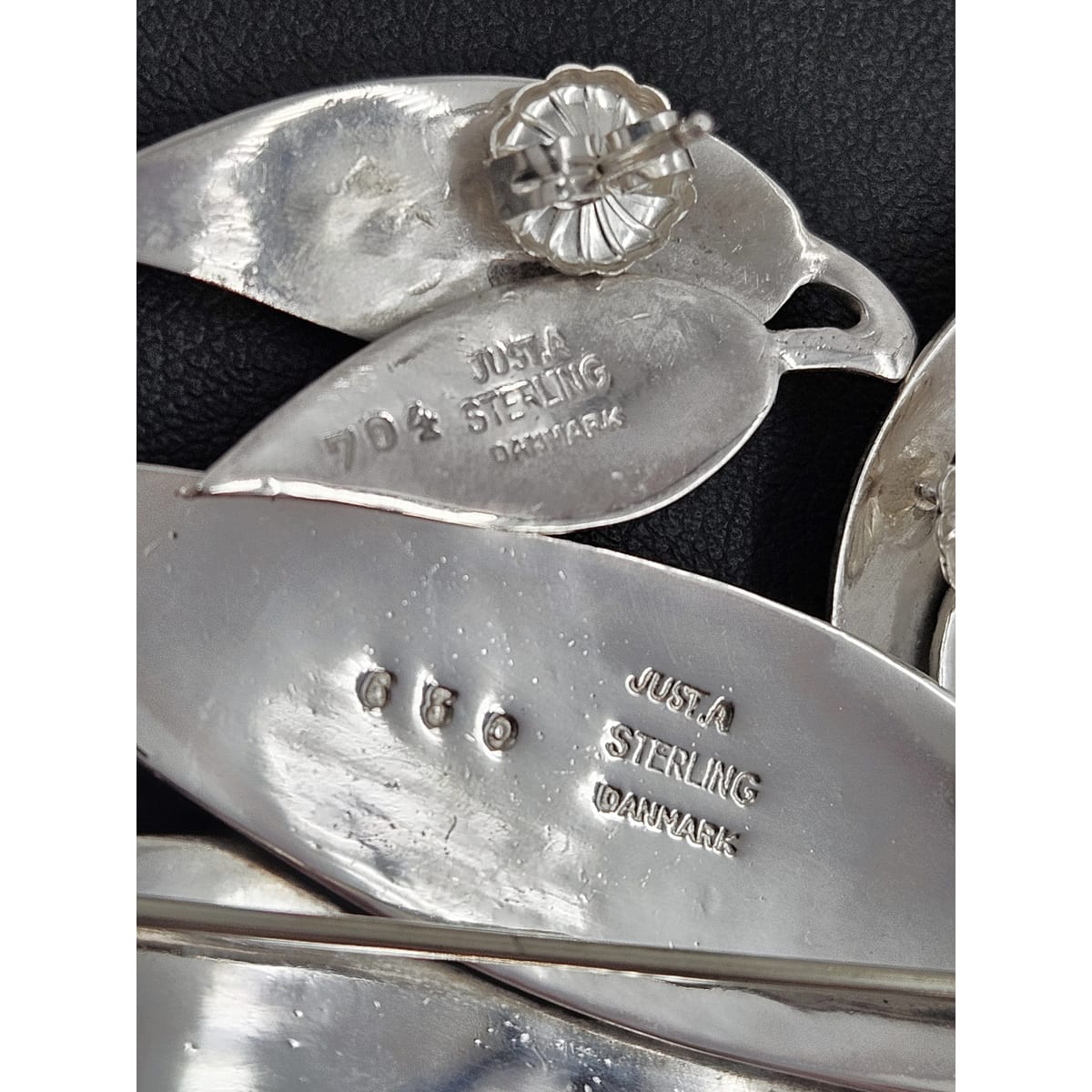 Just Andersen Denmark Jewelry Just Andersen Denmark Sterling Leaves Brooch &amp; Post back Earrings Set 1930s