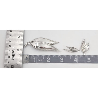 Just Andersen Denmark Jewelry Just Andersen Denmark Sterling Leaves Brooch &amp; Post back Earrings Set 1930s