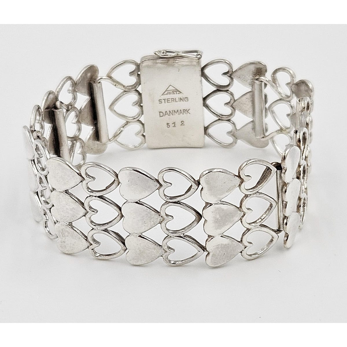Just Andersen Denmark Jewelry Rare Just Andersen Just A Denmark Sterling Hearts Panel Link Bracelet C. 1940s