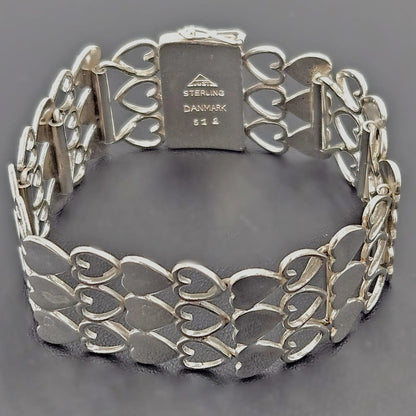 Just Andersen Denmark Jewelry Rare Just Andersen Just A Denmark Sterling Hearts Panel Link Bracelet C. 1940s