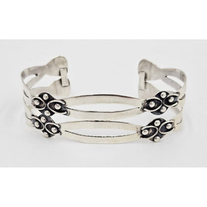 Juvenal Taxco Jewelry Taxco Artist Juvenal Sterling Silver Ornate Cuff Bracelet Circa 1960s Eagle 2