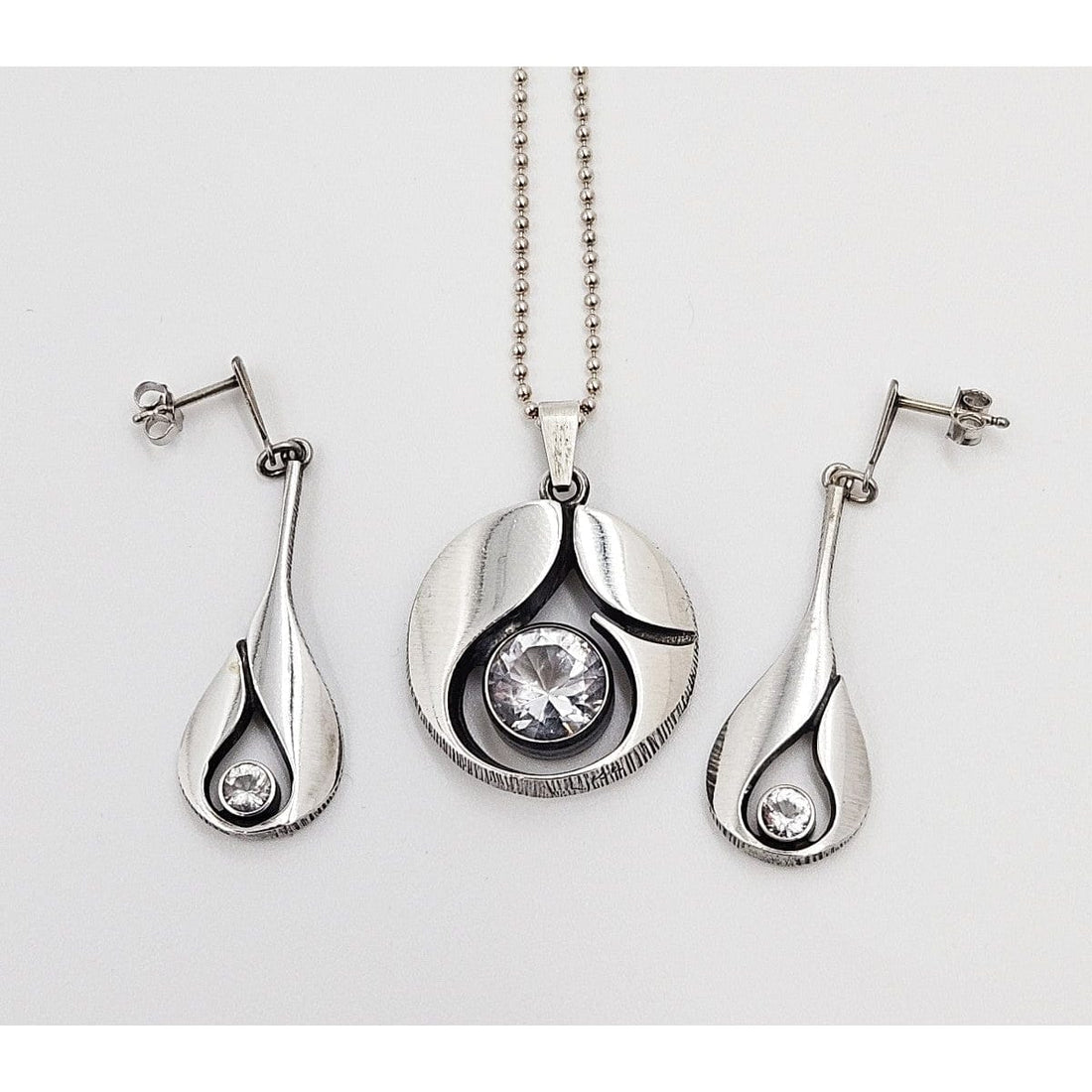 Karl Laine Jewelry Finnish Designer Karl Laine Modernist Sterling &amp; Quartz Necklace Earrings Set 60s