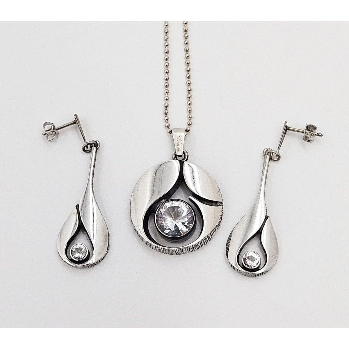 Karl Laine Jewelry Finnish Designer Karl Laine Modernist Sterling &amp; Quartz Necklace Earrings Set 60s