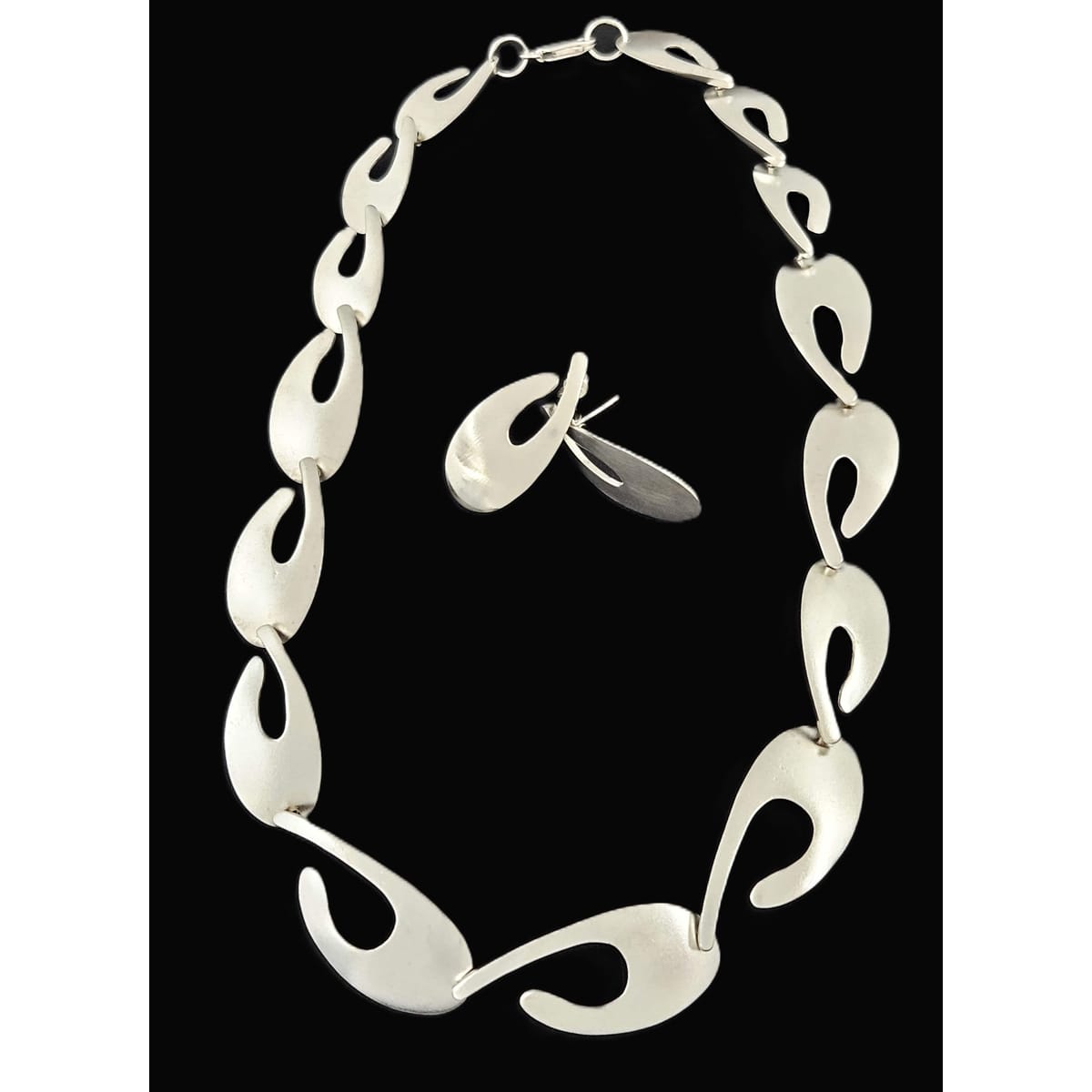 Kathy Lynn Mayeda Jewelry Designer Kathy Lynn Mayeda Modernist Sterling Links Necklace &amp; Earrings 1980s