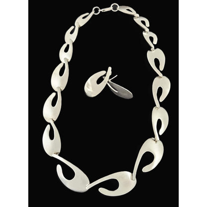 Kathy Lynn Mayeda Jewelry Designer Kathy Lynn Mayeda Modernist Sterling Links Necklace &amp; Earrings 1980s