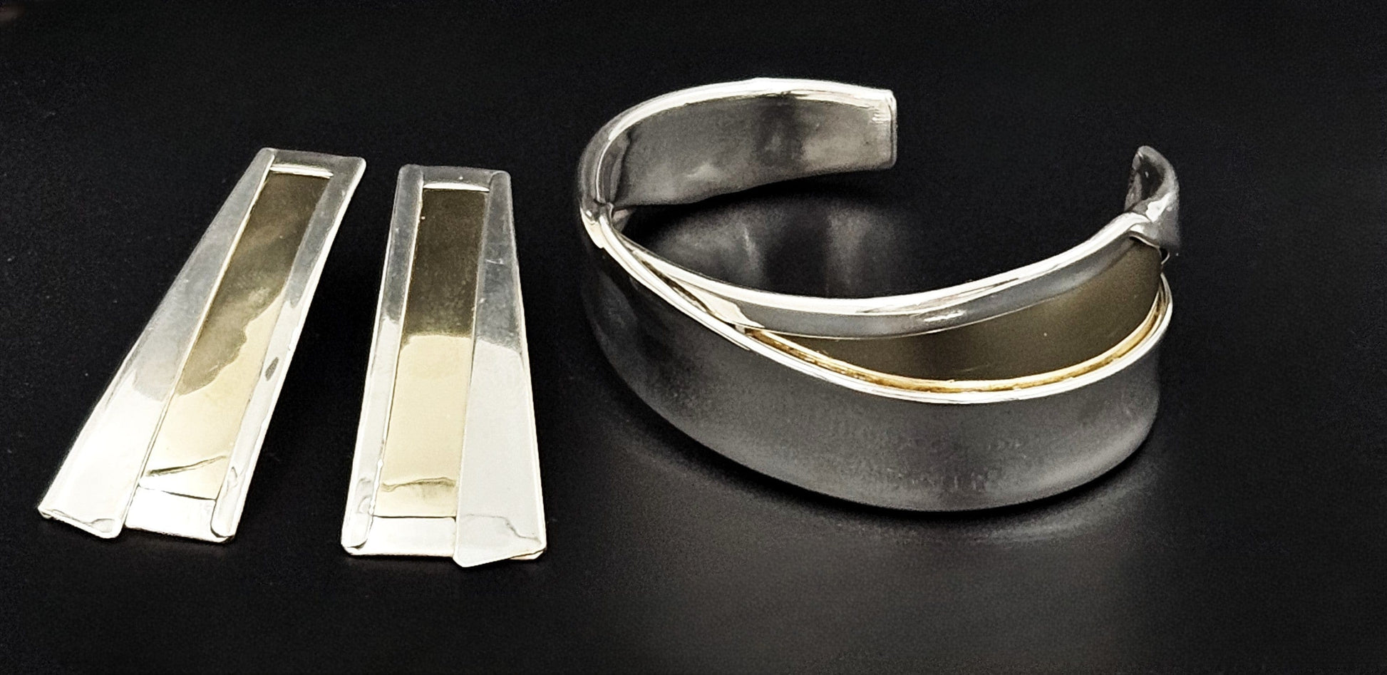Katz Turner Jewelry Designers Katz Turner California Sterling Post Modern Bracelet Earring Set 80's