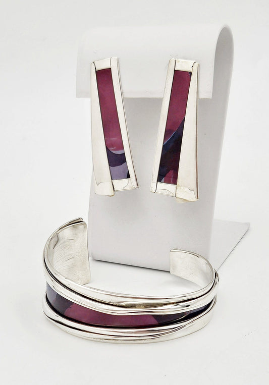 Katz Turner Wyatt Jewelry Designer Katz Turner Wyatt Sterling & Enamel Bracelet & Earring Set