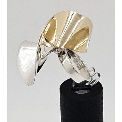 Kaunis Koru Jewelry Designer Finnish Kaunis Koru Sterling &amp; Gold Modernist HUGE Ring 1976