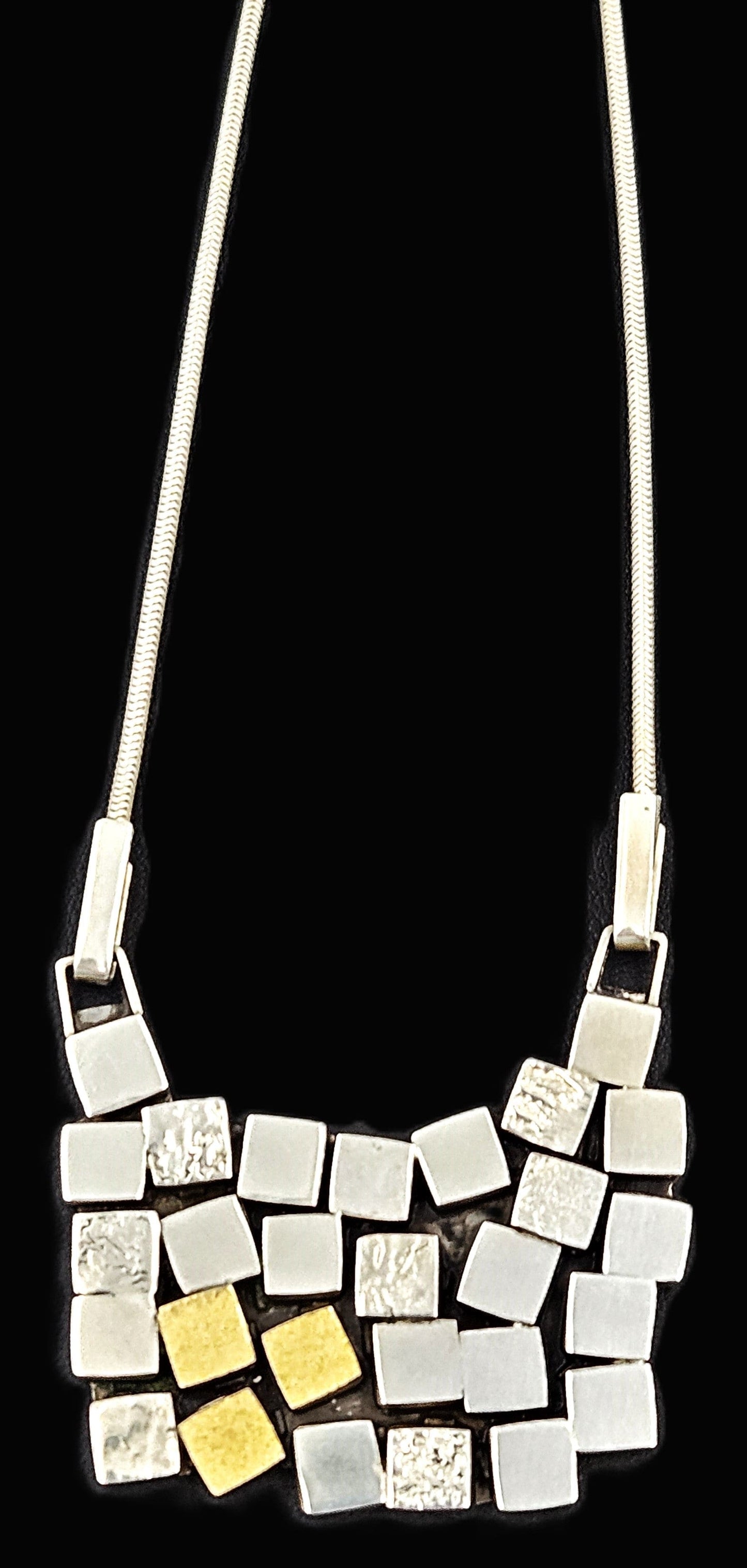 Klassen Jewelry Superb Brenna Glanzer Klassen Sterling + 24K Abstract Modernist Necklace