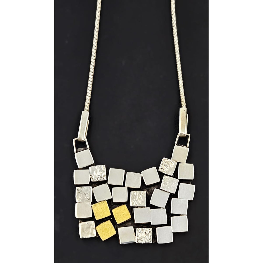 Klassen Jewelry Superb Brenna Glanzer Klassen Sterling + 24K Abstract Modernist Necklace