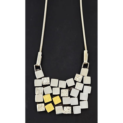 Klassen Jewelry Superb Brenna Glanzer Klassen Sterling + 24K Abstract Modernist Necklace