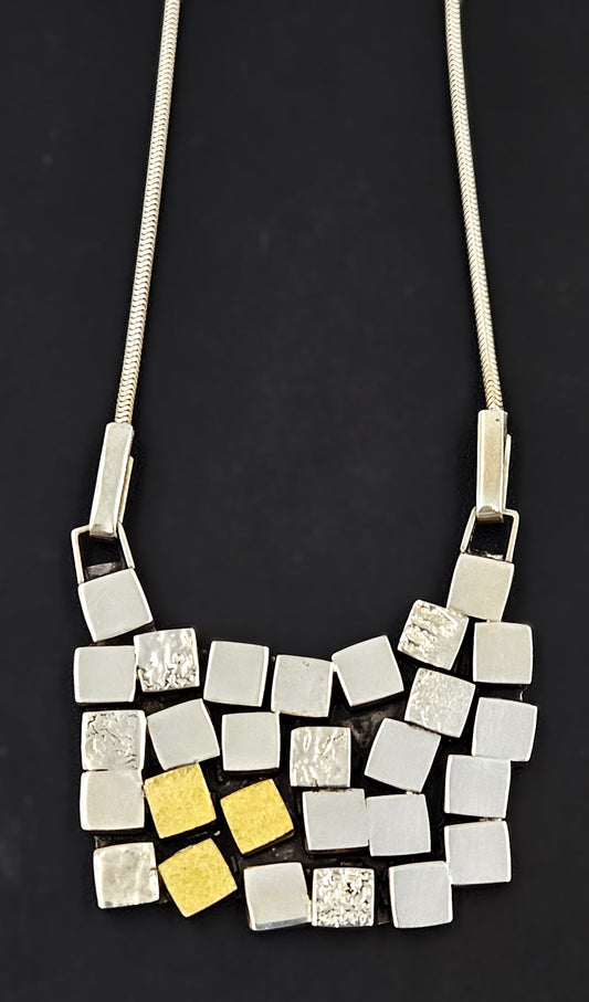 Klassen Jewelry Superb Brenna Glanzer Klassen Sterling + 24K Abstract Modernist Necklace