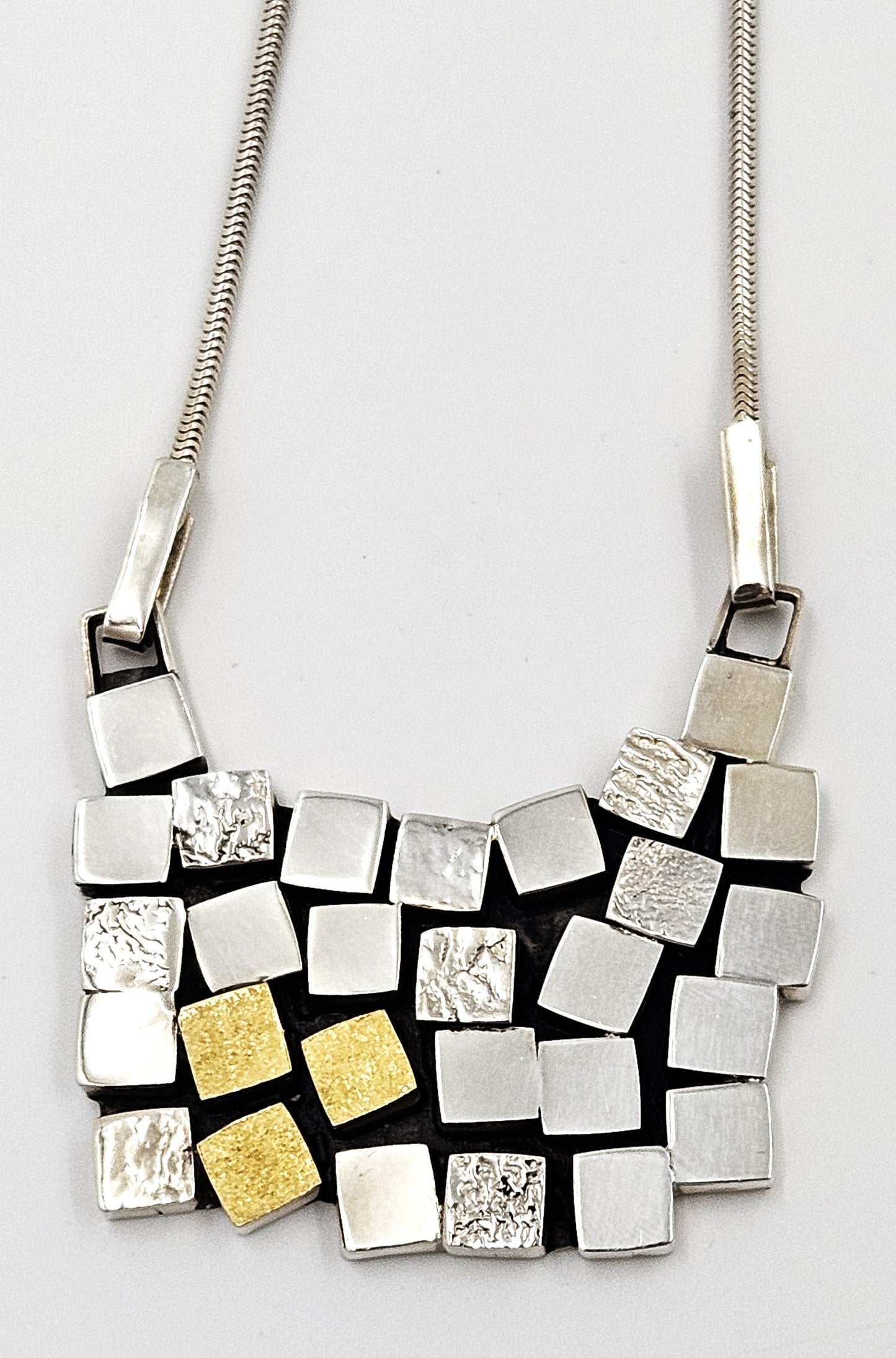 Klassen Jewelry Superb Brenna Glanzer Klassen Sterling + 24K Abstract Modernist Necklace