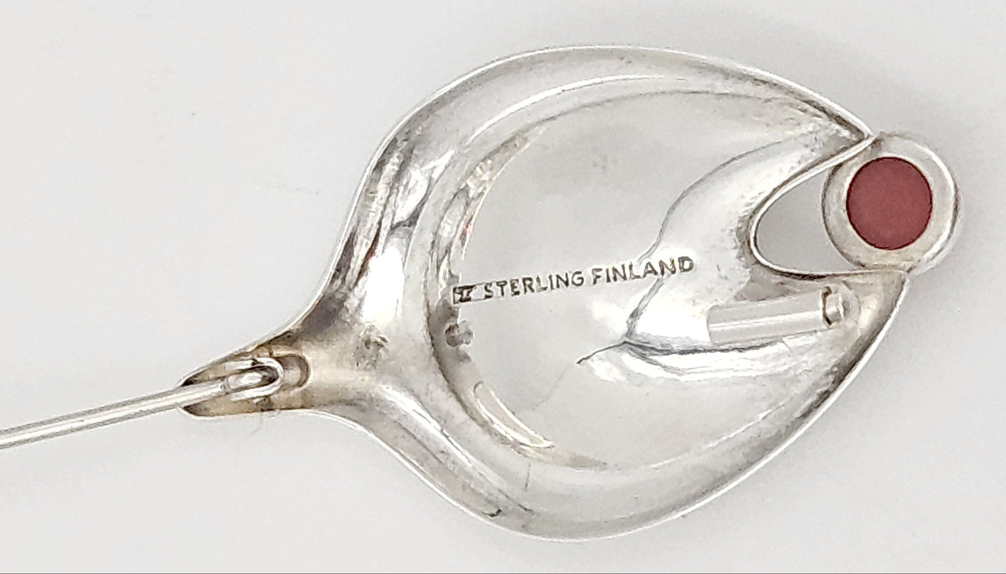 Kupittaan Kulta Jewelry Elis Kauppi Kupittaan Kulta Finland Modernist Sterling Cabochon Brooch 1940s