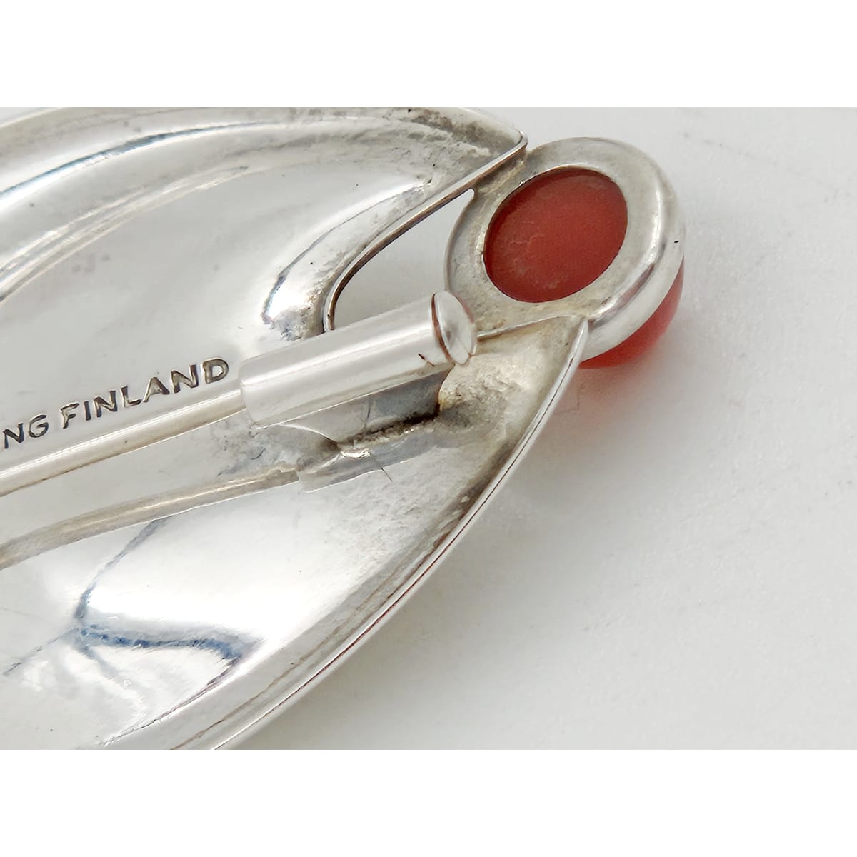 Kupittaan Kulta Jewelry Elis Kauppi Kupittaan Kulta Finland Modernist Sterling Cabochon Brooch 1940s