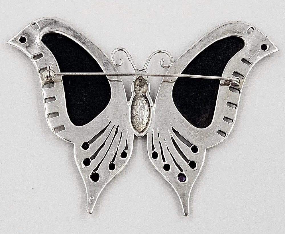 LaRose Ganadonegro Jewelry Wow! Designer HJ Sterling Marcasite Onyx Amethyst Huge Butterfly Brooch