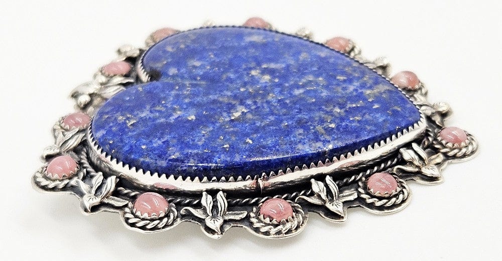 LaRose Ganadonegro Jewelry Wow! LaRose G Navajo Sterling Lapis Rose Quartz Huge Heart Brooch Pendant