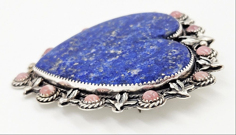 LaRose Ganadonegro Jewelry Wow! LaRose G Navajo Sterling Lapis Rose Quartz Huge Heart Brooch Pendant