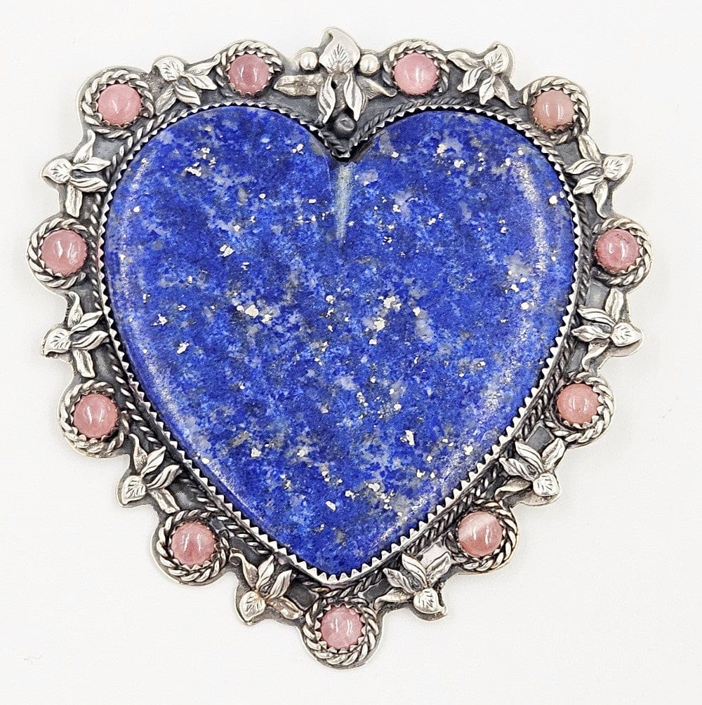 LaRose Ganadonegro Jewelry Wow! LaRose G Navajo Sterling Lapis Rose Quartz Huge Heart Brooch Pendant