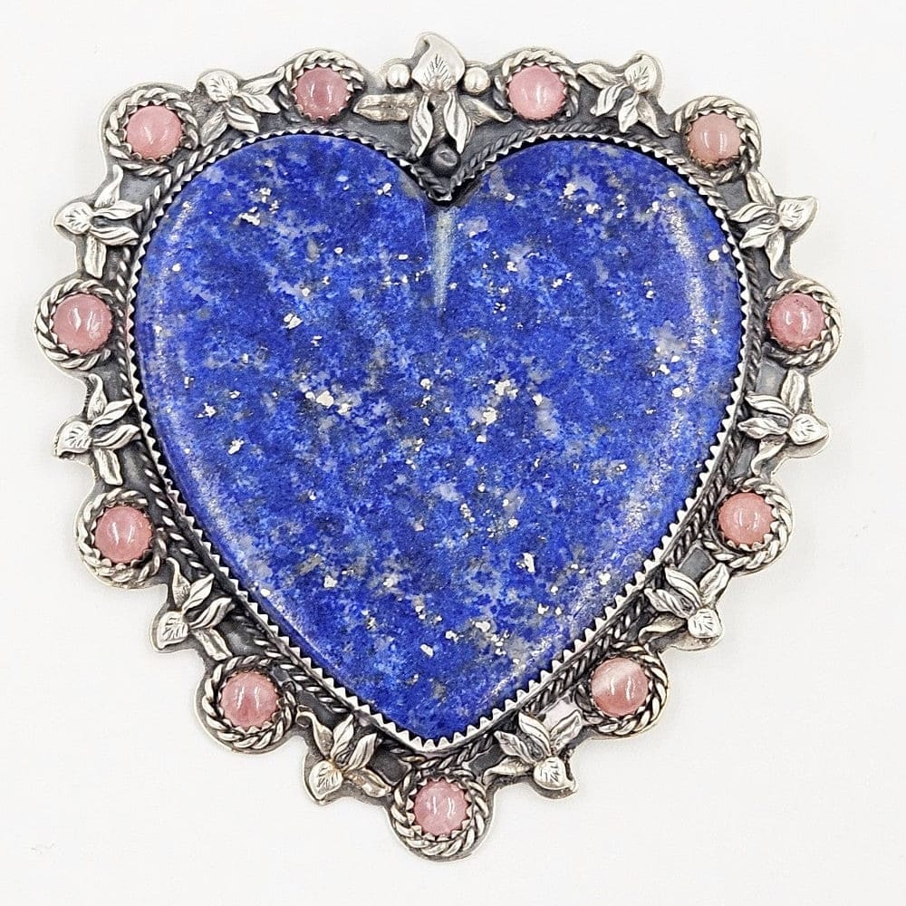 LaRose Ganadonegro Jewelry Wow! LaRose G Navajo Sterling Lapis Rose Quartz Huge Heart Brooch Pendant