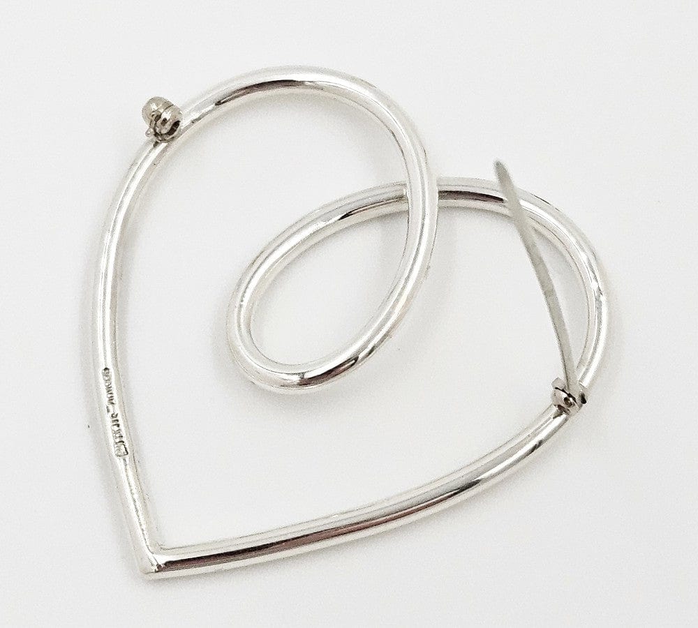 Leonore Doskow Jewelry Rare Leonore Doskow Sterling Modernist Large Heart Swirl Brooch C. 1960s