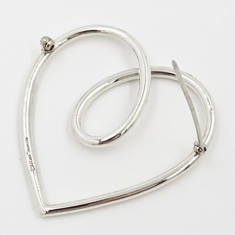 Leonore Doskow Jewelry Rare Leonore Doskow Sterling Modernist Large Heart Swirl Brooch C. 1960s