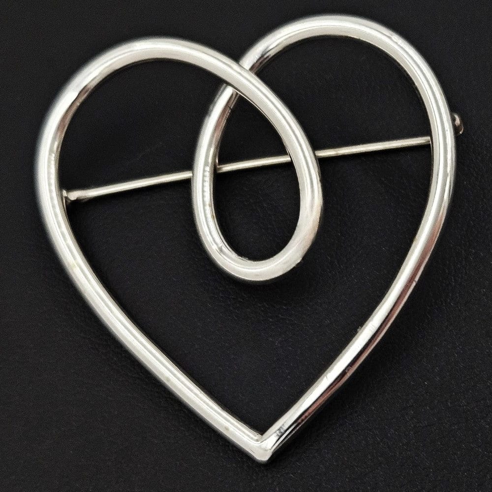 Leonore Doskow Jewelry Rare Leonore Doskow Sterling Modernist Large Heart Swirl Brooch C. 1960s