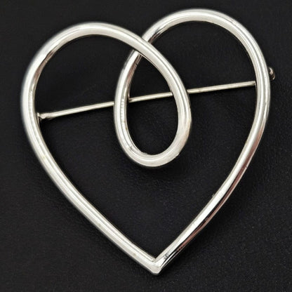 Leonore Doskow Jewelry Rare Leonore Doskow Sterling Modernist Large Heart Swirl Brooch C. 1960s