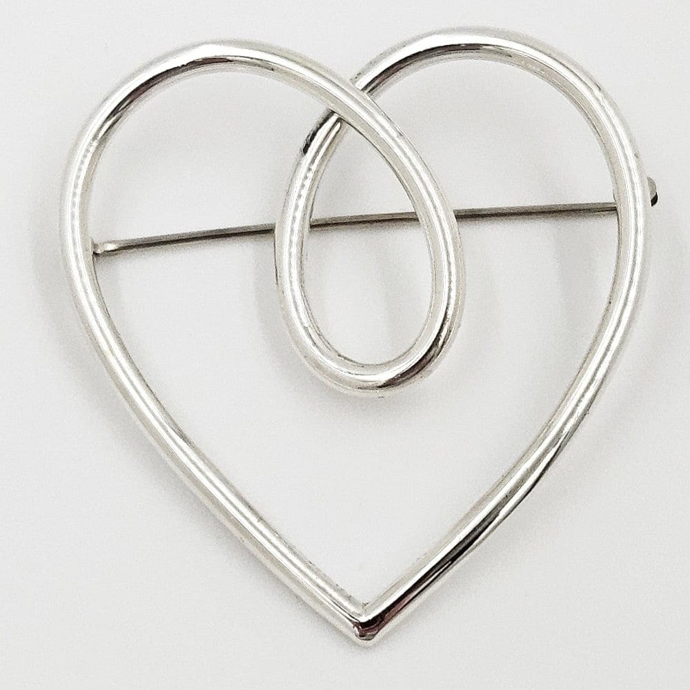 Leonore Doskow Jewelry Rare Leonore Doskow Sterling Modernist Large Heart Swirl Brooch C. 1960s