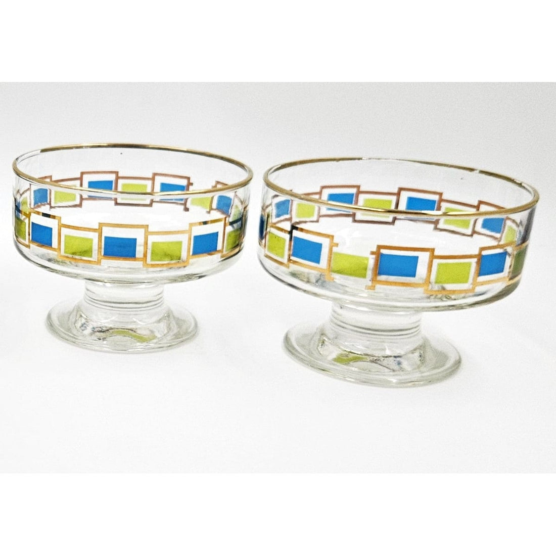 Libbey Serveware MCM Libbey Nordic Pattern Set/2 Footed Sherbet Bowls Barware Coupes 1950&