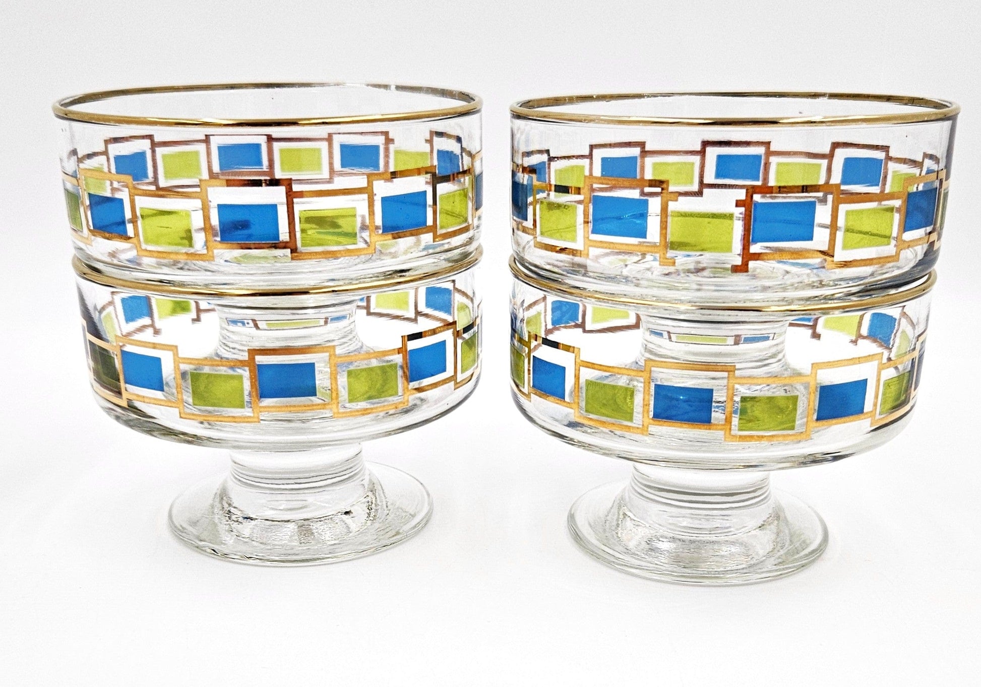 Libbey Serveware MCM Libbey Nordic Pattern Set 4 Footed Sherbet Bowls Barware Coupes 1950's