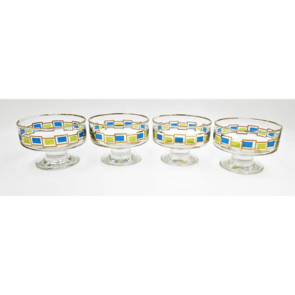 Libbey Serveware MCM Libbey Nordic Pattern Set 4 Footed Sherbet Bowls Barware Coupes 1950&