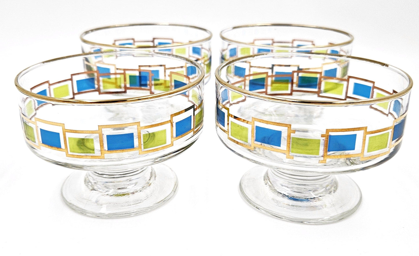 Libbey Serveware MCM Libbey Nordic Pattern Set 4 Footed Sherbet Bowls Barware Coupes 1950's