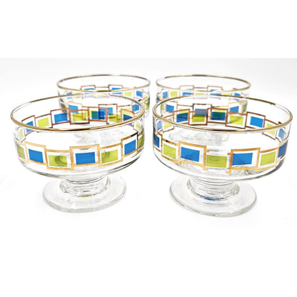 Libbey Serveware MCM Libbey Nordic Pattern Set 4 Footed Sherbet Bowls Barware Coupes 1950&