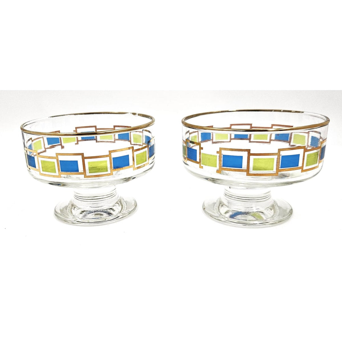 Libbey Serveware Mid Century Modern Libbey Set of 2 Footed Sherbet Dessert Bowls Circa 1960&