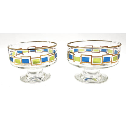 Libbey Serveware Mid Century Modern Libbey Set of 2 Footed Sherbet Dessert Bowls Circa 1960&
