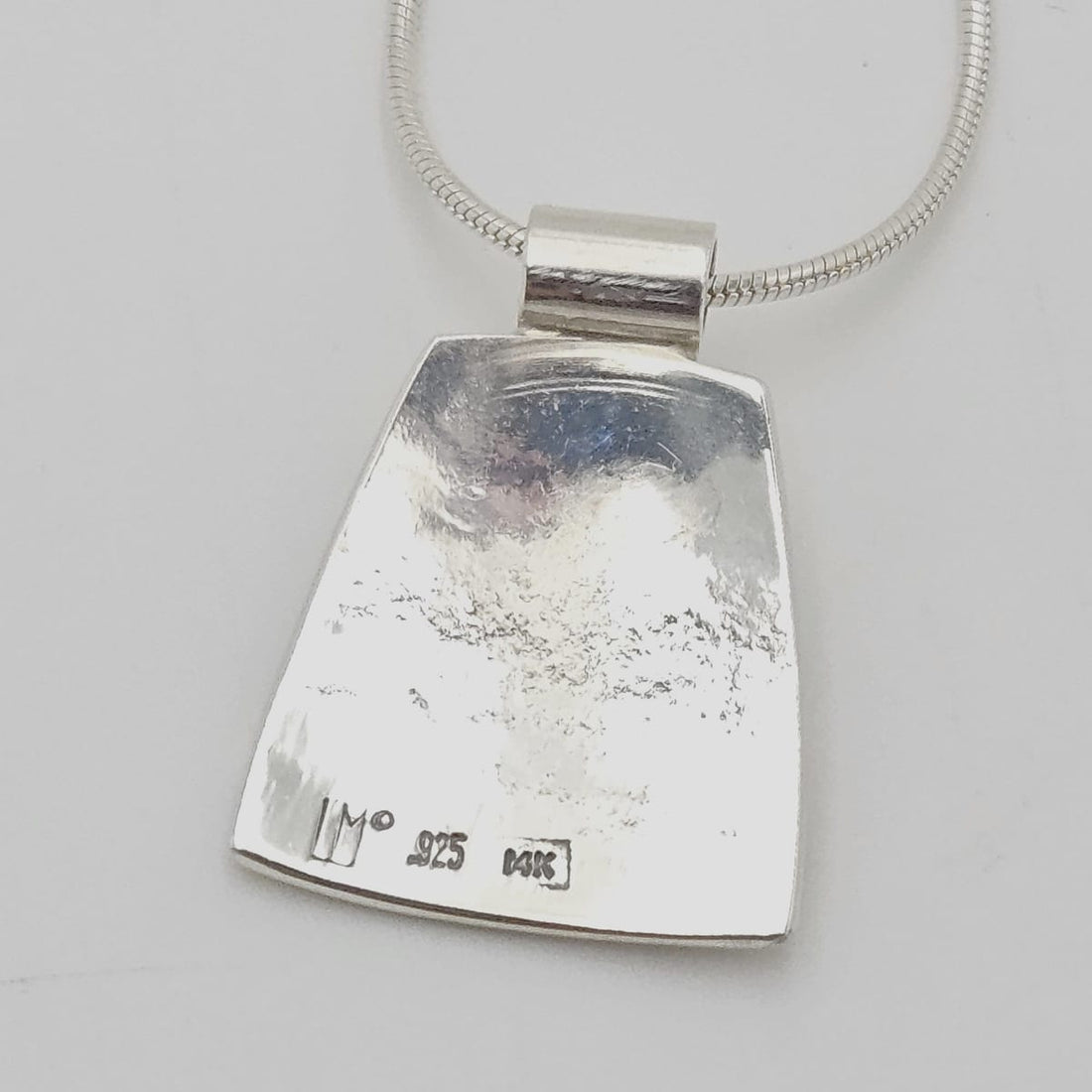 LM Artisan Sterling Necklace Jewelry Sterling &amp; Gold Moonstone Abstract Modernist Pendant Necklace Signed LM
