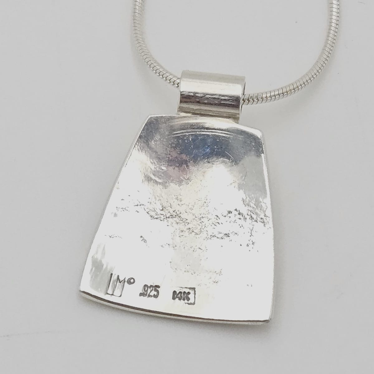 LM Artisan Sterling Necklace Jewelry Sterling &amp; Gold Moonstone Abstract Modernist Pendant Necklace Signed LM