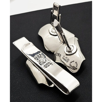 Los Castillo Jewelry Superb Los Castillo Taxco Sterling Pearl Modernist Cufflinks Tie Bar Set C. 1960s