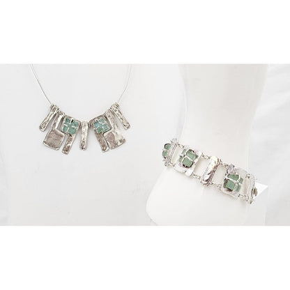 Luli Hammerstein Jewelry Luli Hammersztein Sterling Roman Glass Modernist Necklace &amp; Bracelet Set 1980s