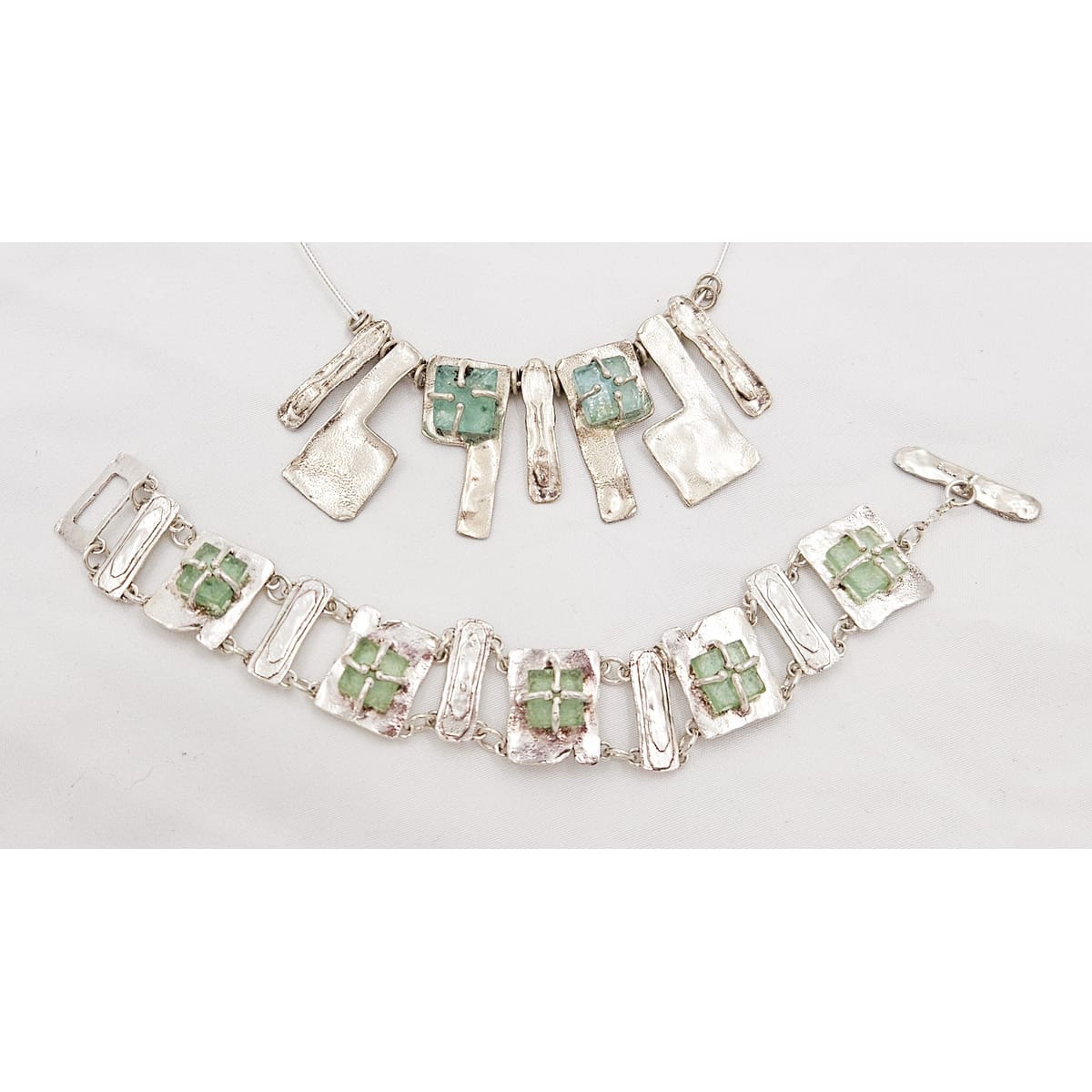 Luli Hammerstein Jewelry Luli Hammersztein Sterling Roman Glass Modernist Necklace &amp; Bracelet Set 1980s