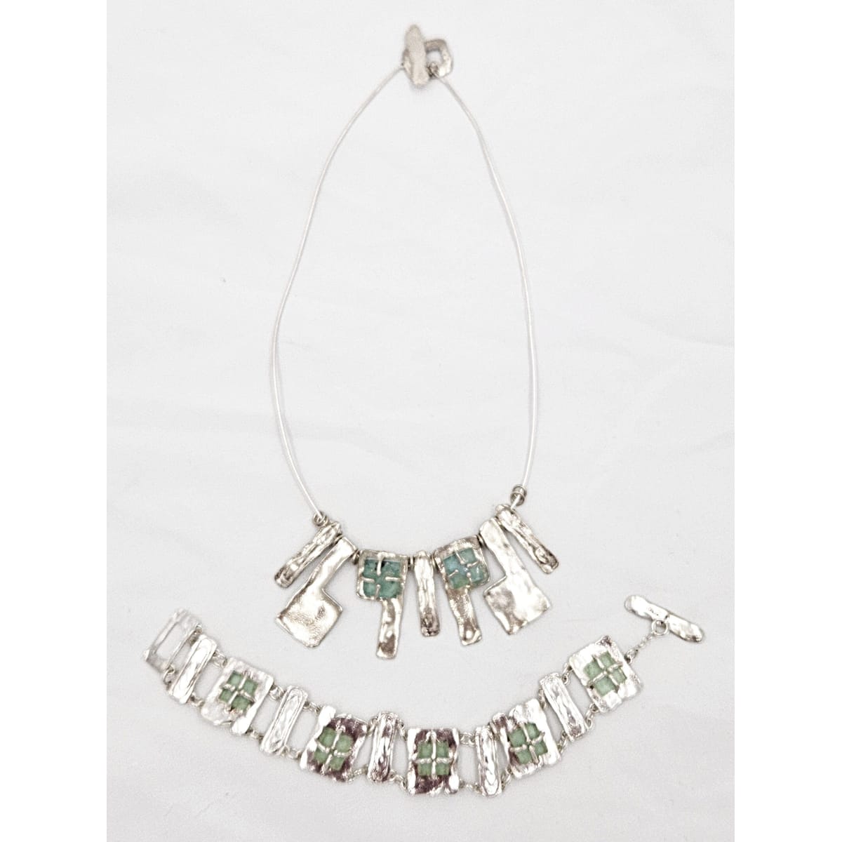 Luli Hammerstein Jewelry Luli Hammersztein Sterling Roman Glass Modernist Necklace &amp; Bracelet Set 1980s