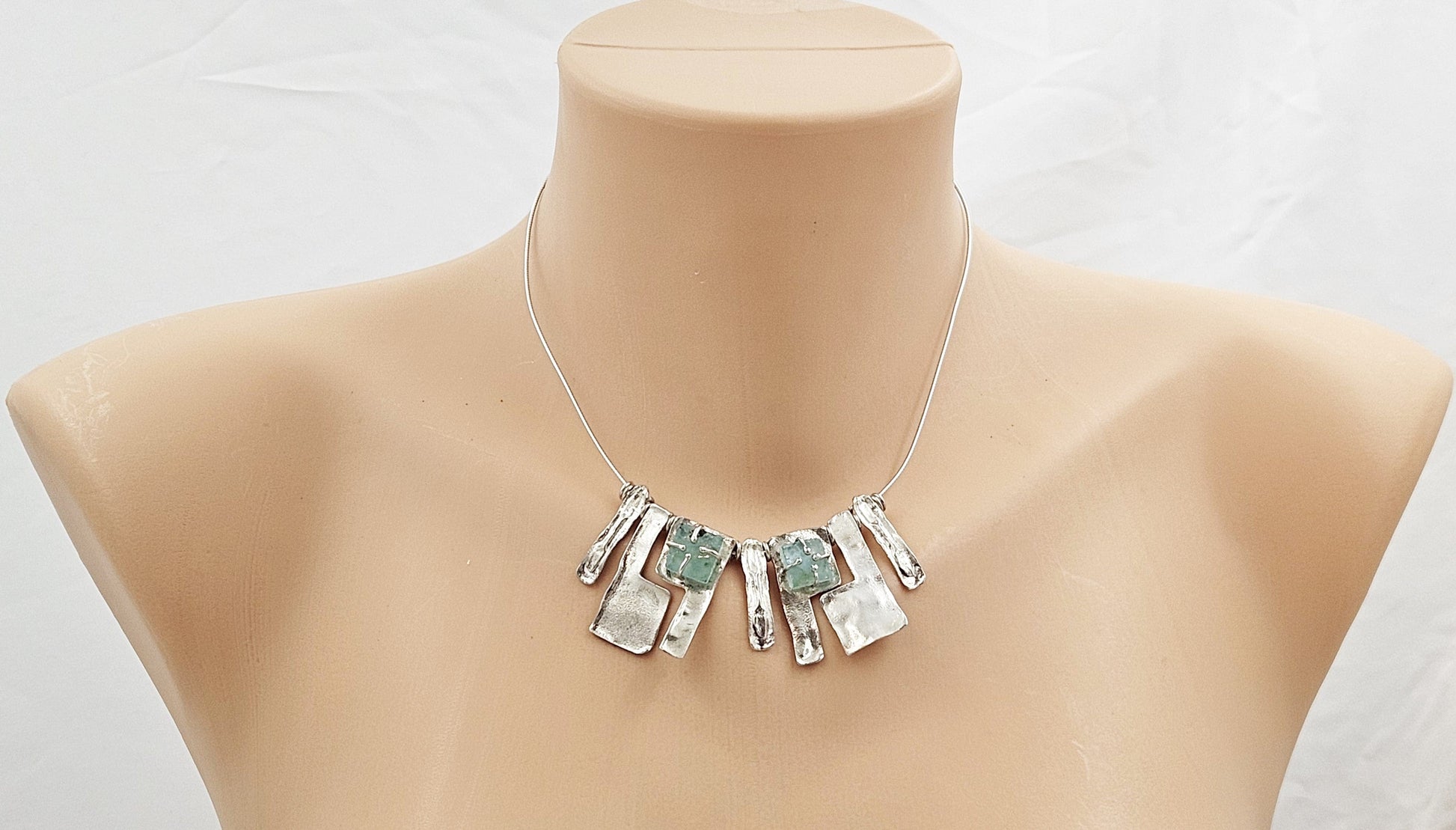 Luli Hammerstein Jewelry Luli Hammersztein Sterling Roman Glass Modernist Necklace & Bracelet Set 1980s