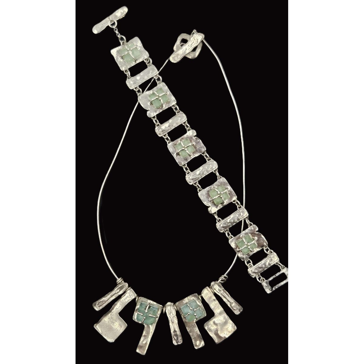 Luli Hammersztein Jewelry Luli Hammersztein Sterling Glass Abstract Modernist Necklace Bracelet Set 80s