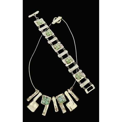 Luli Hammersztein Jewelry Luli Hammersztein Sterling Glass Abstract Modernist Necklace Bracelet Set 80s