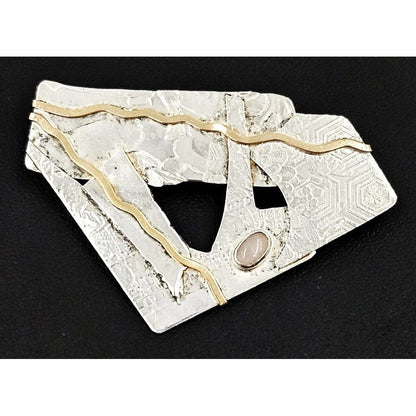 Lynda Thorp Jewelry Fab! Lynda Thorp Sterling 14K Rose Quartz Modernist Abstract Brooch 1991